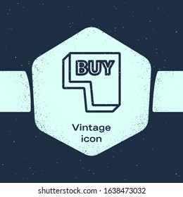 Grunge line Buy button icon isolated on blue background. Monochrome vintage drawing. Vector Illustration
