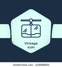 Grunge line Cable car icon isolated on blue background. Funicular sign. Monochrome vintage drawing. Vector Illustration