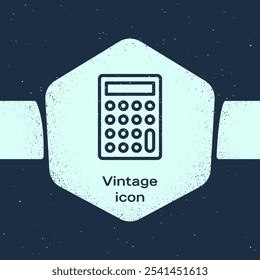 Grunge line Calculator icon isolated on blue background. Accounting symbol. Business calculations mathematics education and finance. Monochrome vintage drawing. Vector