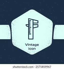 Grunge line Calliper or caliper and scale icon isolated on blue background. Precision measuring tools. Monochrome vintage drawing. Vector