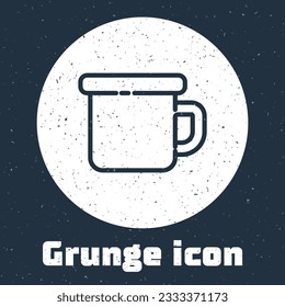 Grunge line Camping metal mug icon isolated on grey background. Monochrome vintage drawing. Vector Illustration