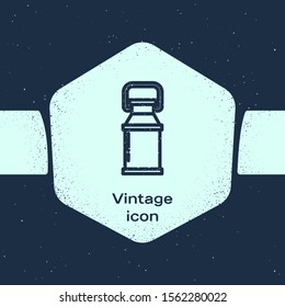 Grunge line Can container for milk icon isolated on blue background. Monochrome vintage drawing. Vector Illustration