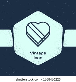 Grunge line Candy in heart shaped box icon isolated on blue background. Valentines Day. Monochrome vintage drawing. Vector Illustration