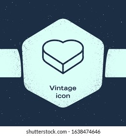 Grunge line Candy in heart shaped box and bow icon isolated on blue background. Valentines Day. Monochrome vintage drawing. Vector Illustration