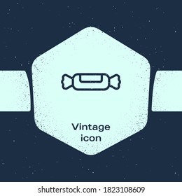 Grunge line Candy icon isolated on blue background. Monochrome vintage drawing. Vector Illustration