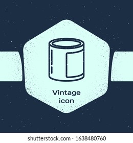Grunge line Canned food icon isolated on blue background. Food for animals. Pet food can. Monochrome vintage drawing. Vector Illustration