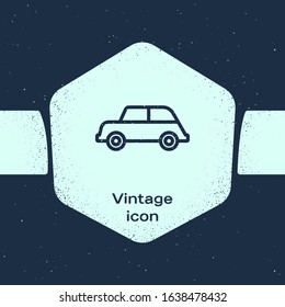 Grunge line Car icon isolated on blue background. Monochrome vintage drawing. Vector Illustration