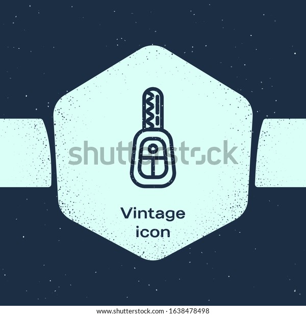 Grunge line Car key with remote icon\
isolated on blue background. Car key and alarm system. Monochrome\
vintage drawing. Vector\
Illustration