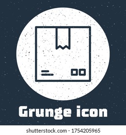 Grunge line Cardboard box with traffic symbol icon isolated on grey background. Box, package, parcel. Delivery, transportation and shipping. Monochrome vintage drawing. Vector Illustration