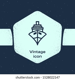 Grunge line Cargo ship icon isolated on blue background. Monochrome vintage drawing. Vector Illustration