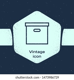 Grunge line Carton cardboard box icon isolated on blue background. Box, package, parcel sign. Delivery and packaging. Transportation and shipping. Monochrome vintage drawing. Vector Illustration