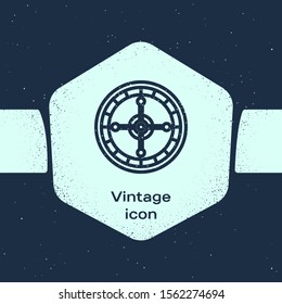 Grunge line Casino roulette wheel icon isolated on blue background. Monochrome vintage drawing. Vector Illustration