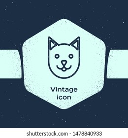 Grunge line Cat icon isolated on blue background. Monochrome vintage drawing. Vector Illustration