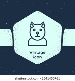 Grunge line Cat icon isolated on blue background. Animal symbol. Monochrome vintage drawing. Vector
