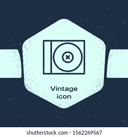 Grunge line CD or DVD disk icon isolated on blue background. Compact disc sign. Monochrome vintage drawing. Vector Illustration