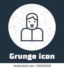 Grunge line Censor and freedom of speech concept icon isolated on grey background. Media prisoner and human rights concept. Tied mouth. Monochrome vintage drawing. Vector