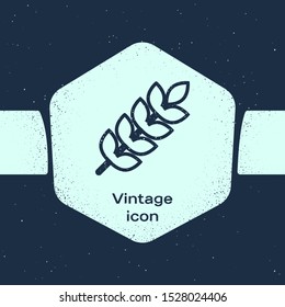 Grunge line Cereals set with rice, wheat, corn, oats, rye, barley icon isolated on blue background. Ears of wheat bread symbols. Monochrome vintage drawing. Vector Illustration