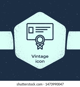 Grunge line Certificate template icon isolated on blue background. Business success certificate. Monochrome vintage drawing. Vector Illustration