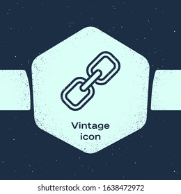Grunge line Chain link icon isolated on blue background. Link single. Hyperlink chain symbol. Monochrome vintage drawing. Vector Illustration