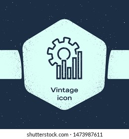 Grunge line chart infographic icon isolated on blue background. Diagram chart sign.  Monochrome vintage drawing. Vector Illustration