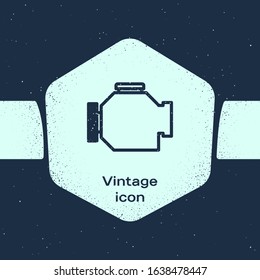 Grunge line Check engine icon isolated on blue background. Monochrome vintage drawing. Vector Illustration