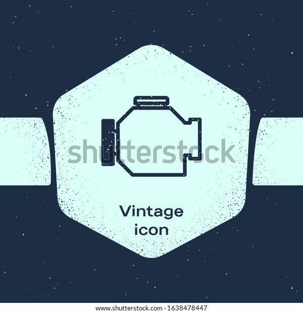 Grunge line Check\
engine icon isolated on blue background. Monochrome vintage\
drawing. Vector\
Illustration
