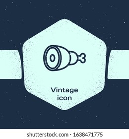 Grunge line Chicken leg icon isolated on blue background. Chicken drumstick. Monochrome vintage drawing. Vector Illustration
