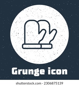Grunge line Christmas mitten icon isolated on grey background. Monochrome vintage drawing. Vector