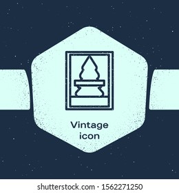 Grunge line Christmas postcard icon isolated on blue background. Merry Christmas and Happy New Year. Monochrome vintage drawing. Vector Illustration