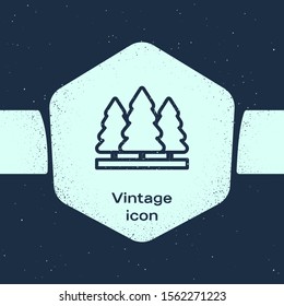 Grunge line Christmas trees icon isolated on blue background. Merry Christmas and Happy New Year. Monochrome vintage drawing. Vector Illustration