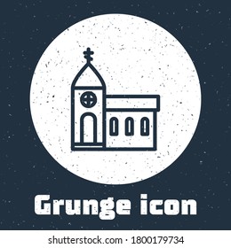 Grunge line Church building icon isolated on grey background. Christian Church. Religion of church. Monochrome vintage drawing. Vector Illustration