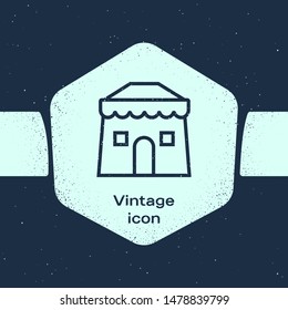 Grunge line Circus tent icon isolated on blue background. Carnival camping tent. Amusement park. Monochrome vintage drawing. Vector Illustration