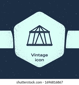 Grunge line Circus tent icon isolated on blue background. Carnival camping tent. Amusement park. Monochrome vintage drawing. Vector Illustration