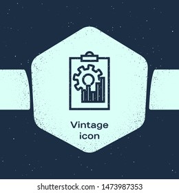 Grunge line Clipboard with graph chart icon isolated on blue background. Report text file icon. Accounting sign. Audit, analysis, planning. Monochrome vintage drawing. Vector Illustration