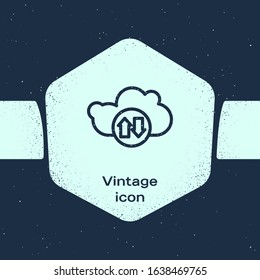 Grunge line Cloud download and upload icon isolated on blue background. Monochrome vintage drawing. Vector Illustration