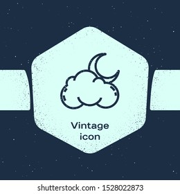 Grunge line Cloud with moon and stars icon isolated on blue background. Cloudy night sign. Sleep dreams symbol. Night or bed time sign. Monochrome vintage drawing. Vector Illustration