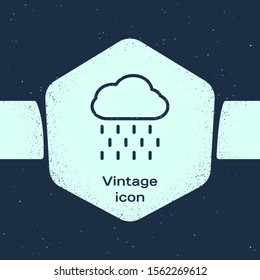 Grunge line Cloud with rain icon isolated on blue background. Rain cloud precipitation with rain drops. Monochrome vintage drawing. Vector Illustration