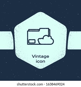 Grunge line Cloud storage text document folder icon isolated on blue background. Monochrome vintage drawing. Vector Illustration