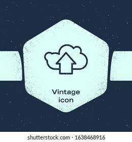 Grunge line Cloud upload icon isolated on blue background. Monochrome vintage drawing. Vector Illustration