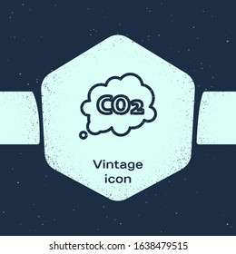 Grunge line CO2 emissions in cloud icon isolated on blue background. Carbon dioxide formula symbol, smog pollution concept, environment concept. Monochrome vintage drawing. Vector Illustration