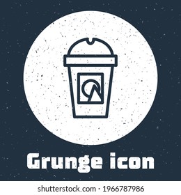 Grunge line Coffee cup to go icon isolated on grey background. Take away print. Monochrome vintage drawing. Vector