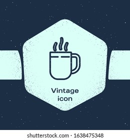 Grunge line Coffee cup icon isolated on blue background. Tea cup. Hot drink coffee. Monochrome vintage drawing. Vector Illustration