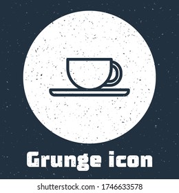 Grunge line Coffee cup icon isolated on grey background. Tea cup. Hot drink coffee. Monochrome vintage drawing. Vector Illustration