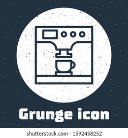 Grunge line Coffee machine and coffee cup icon isolated on grey background. Monochrome vintage drawing. Vector Illustration
