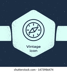 Grunge line Compass icon isolated on blue background. Windrose navigation symbol. Wind rose sign. Monochrome vintage drawing. Vector Illustration