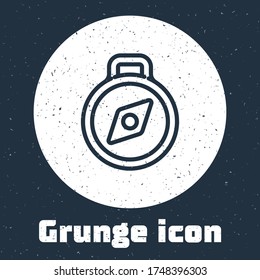 Grunge-Linie Compass Symbol einzeln auf grauem Hintergrund. Windrose-Navigationssymbol. Windrose-Schild. Einfarbige Vintage-Zeichnung. Vektorgrafik