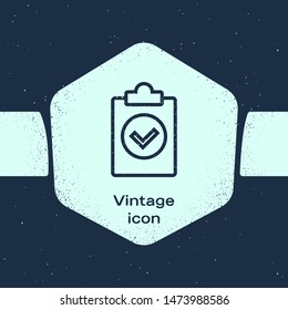 Grunge line Completed task icon isolated on blue background. Compliance inspection approved. Checklist sign. Certified document symbol. Monochrome vintage drawing. Vector Illustration