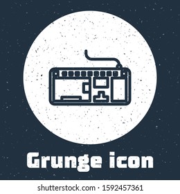 Grunge line Computer keyboard icon isolated on grey background. PC component sign. Monochrome vintage drawing. Vector Illustration