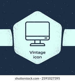 Grunge line Computer monitor screen icon isolated on blue background. Electronic device. Front view. Monochrome vintage drawing. Vector Illustration