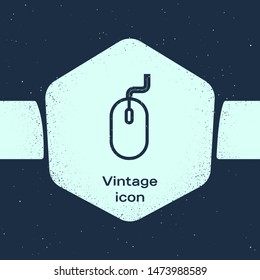 Grunge line Computer mouse icon isolated on blue background. Optical with wheel symbol. Monochrome vintage drawing. Vector Illustration